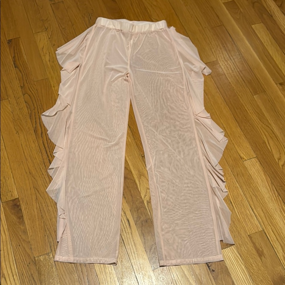 Women’s Ruffled Sheer Pink Pants medium EUC